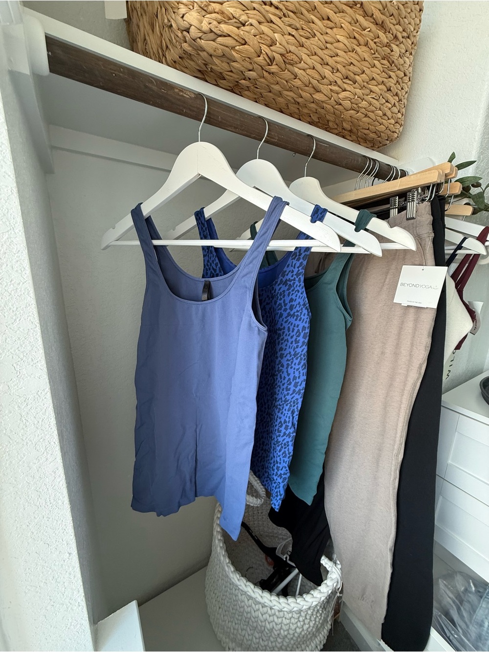 Aritzia Seamless Tank Tops, Lavender-Blue Leopard Print & Forest Green Tank Tops